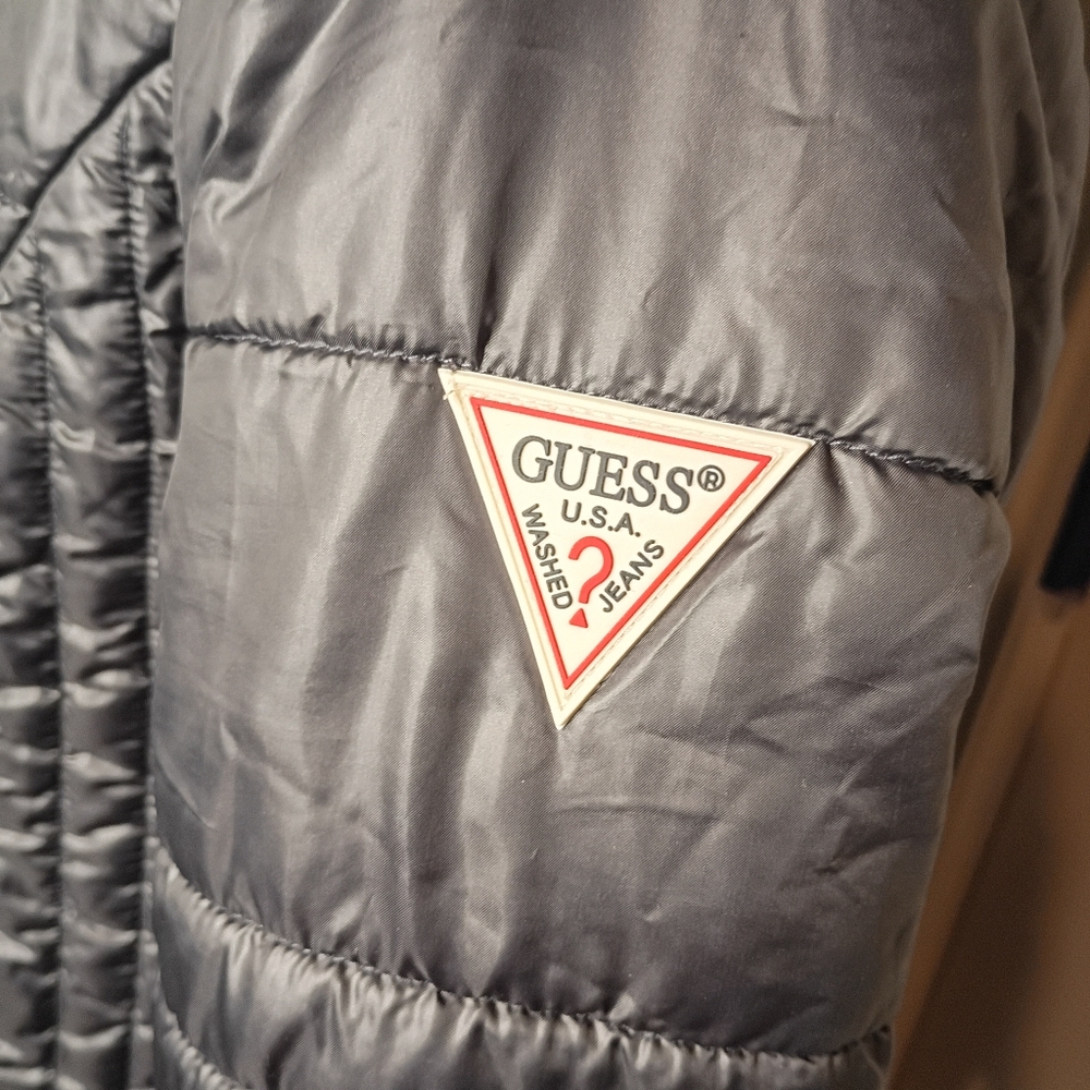 Guess Long Black Puffer Coat W/ Hood - New - Small - Picture 6 of 10